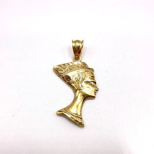 10k yellow Gold tiny Egyptian queen Nefertiti head Pendant 1.5" PE115 2.9gr
